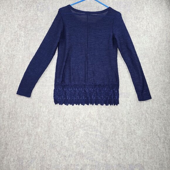 Charming Charlie Womens Navy Blue Lace-Trim Long-Sleeve Knit Top - Picture 2 of 6